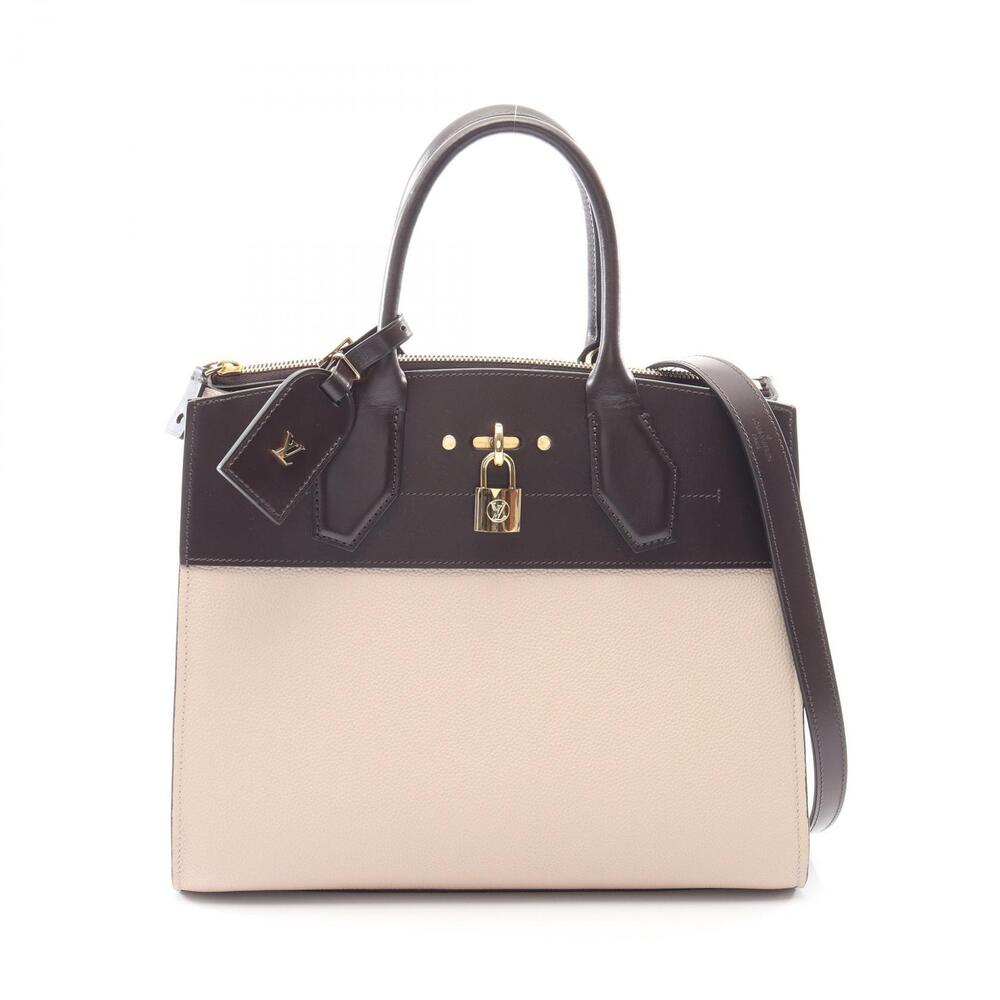 Louis Vuitton City Steamer Handbag Leather Beige Brown